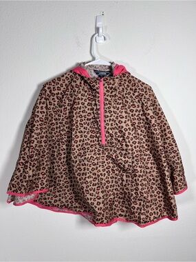 LANDS' END Girls' Pink Leopard Print Rain Poncho Size M